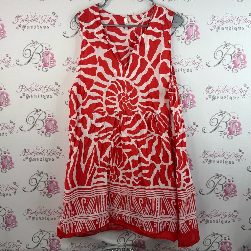 Kaktus dress cover-up beach orange Red and White Sleeveless seashell pattern